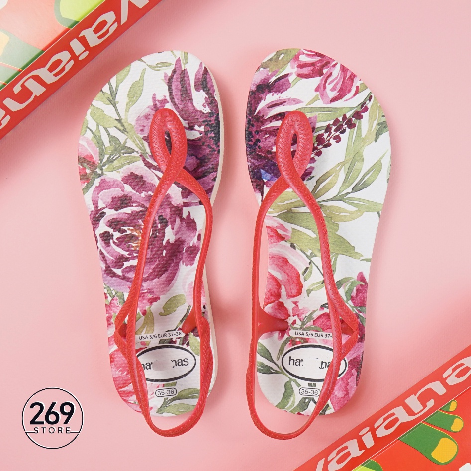 Giày Sandal havaianas nữ hàng Thái hoạ tiết floral, dép quai hậu nữ havanas thời trang chất liệu cao su