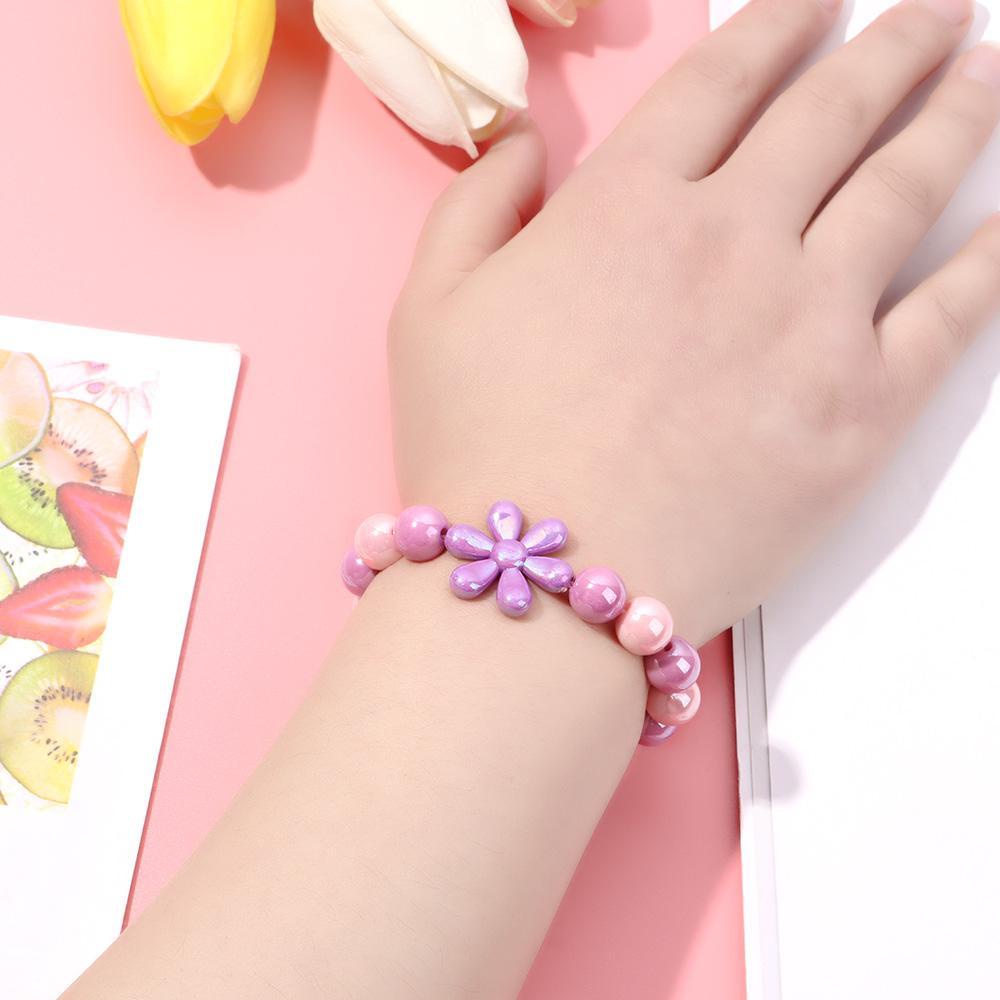 Vòng Tay Chuỗi Hạt Gắn Hoa Nhiều Màu Xinh Xắn Cho Bé Gái