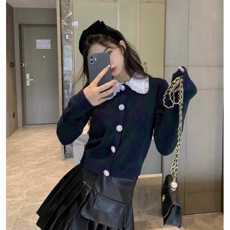 Áo cardigan dài tay hoạ tiết quả trám TRIỆU LỘ TƯ phong cách vintage SAM SAM BOUTIQUE