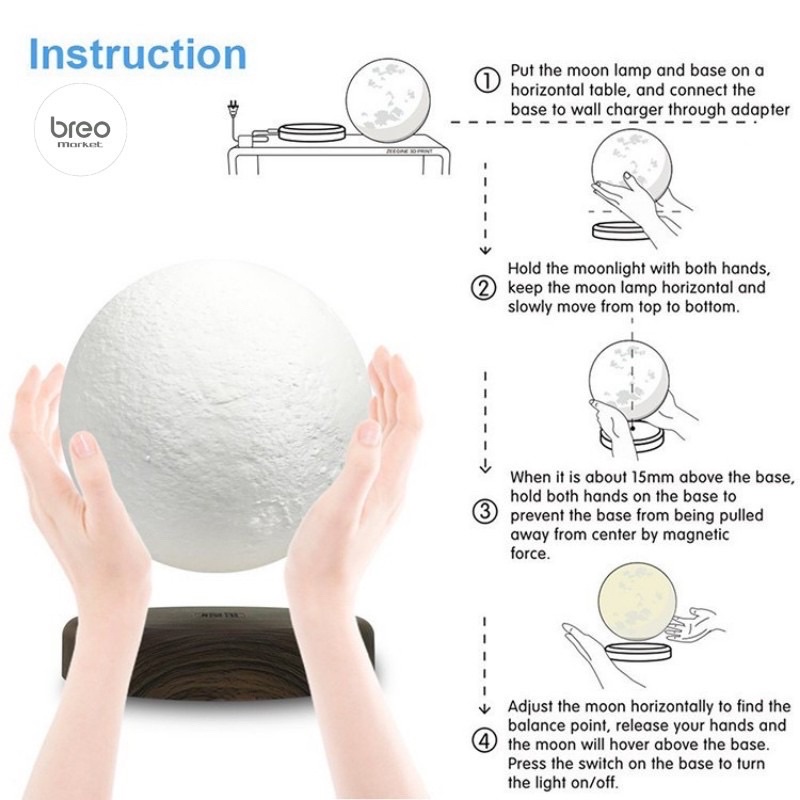 Quả Cầu Mặt Trăng Bay Lơ Lửng Đèn Trang Trí Phòng Làm Việc Phòng Ngủ Phòng khách