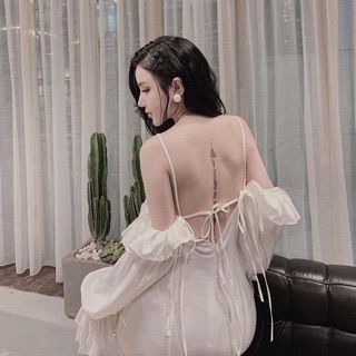 Váy trễ vai 2 màu đen trắng