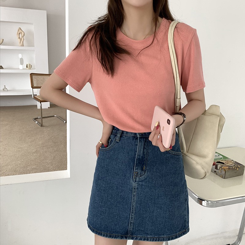 Áo thun trơn Basic nữ Ngắn tay Form dài rộng Cổ tròn Áo Phông thun nữ Tay ngắn Mùa Hè Thời trang | BigBuy360 - bigbuy360.vn