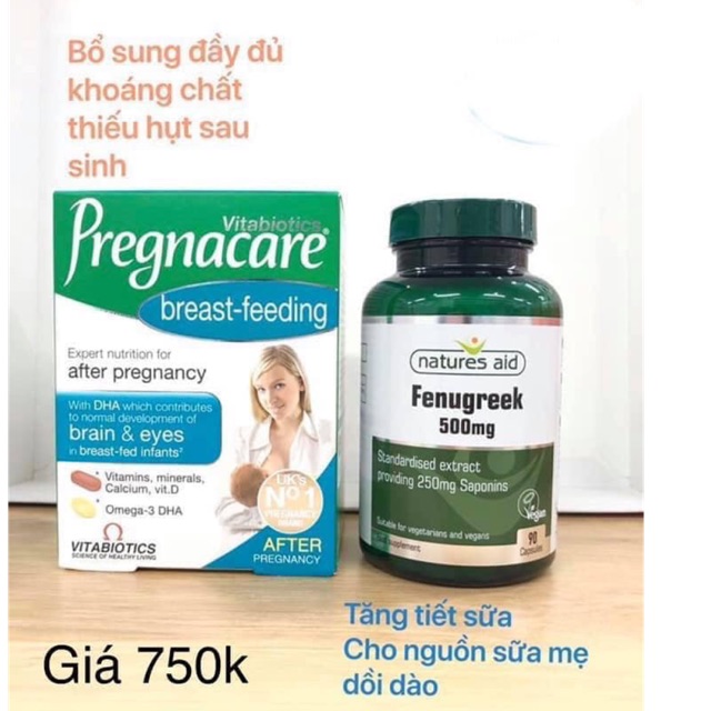 Combo lợi sữa và tăng chất lượng sữa cỏ cari , vitamin pregnacare breast feeding