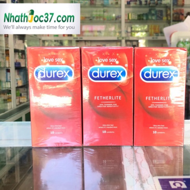 Bao cao su Durex Fetherlite Hộp 10 chiếc của Úc. Durex Fetherlite trơn, siêu mỏng cho cảm giác chân thật