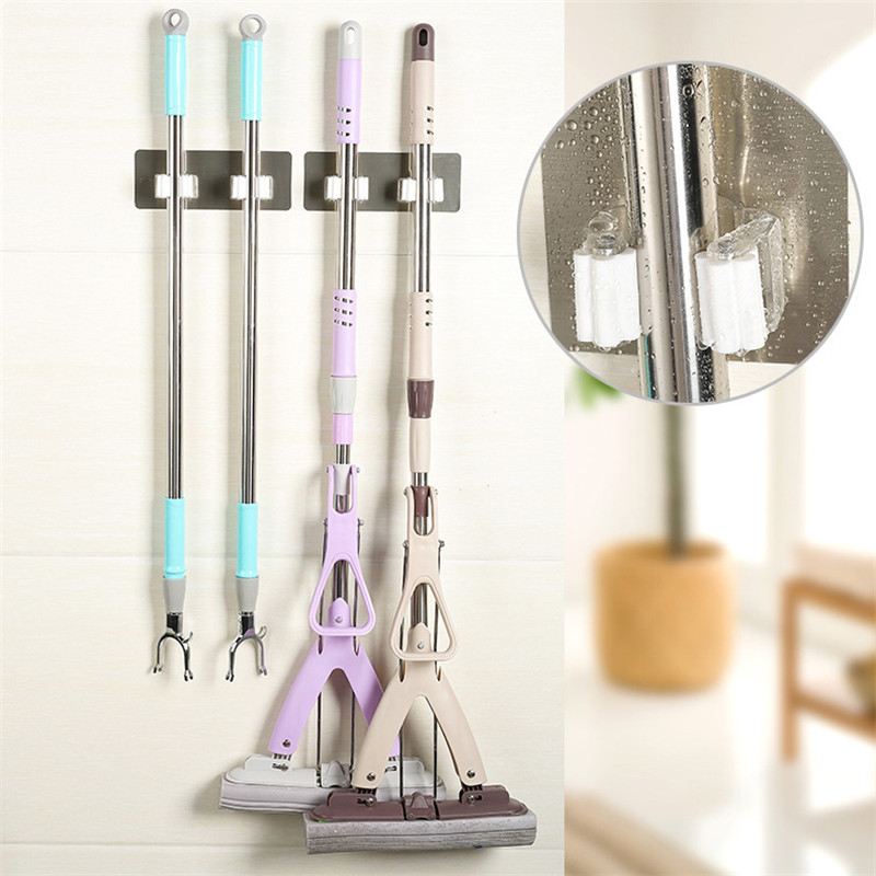 Móc treo cây lau nhà / chổi đa năng thiết kế dán tường tiện dụng dành cho nhà tắm / nhà bếp