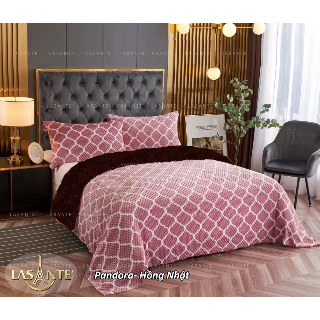 Chăn Lông Cừu Lasante's - Pandora từ len cừu hữu cơ Organic họa tiết lưới sang trọng