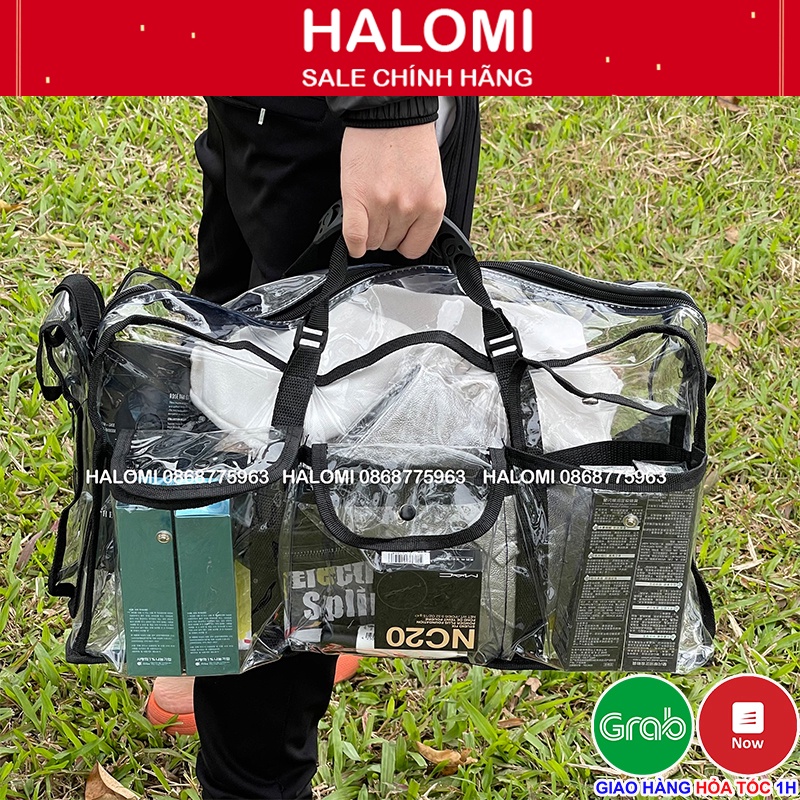 Túi đựng đồ makeup HALOMI nhựa trắng trong suốt chắc chắn chống nước có dây đeo