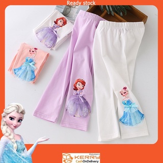 DISNEY Quần Legging Cotton Dài Mềm In Hình Công Chúa Elsa Frozen 3d Cho Bé Gái