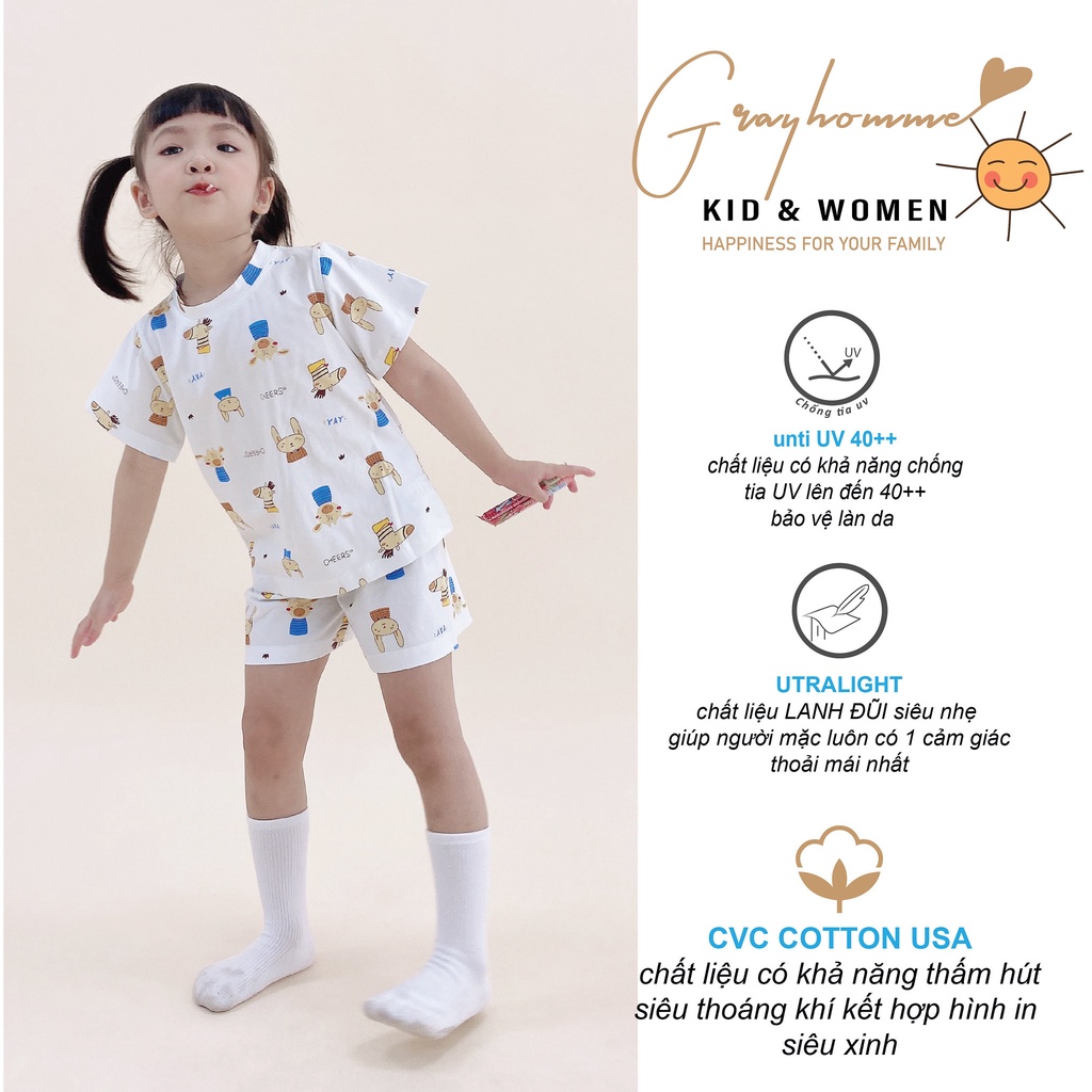 Bộ Quần Áo Bé Gái, Bé Trai GRAYHOMME Vải Cotton Họa Tiết Dễ Thương - BN012