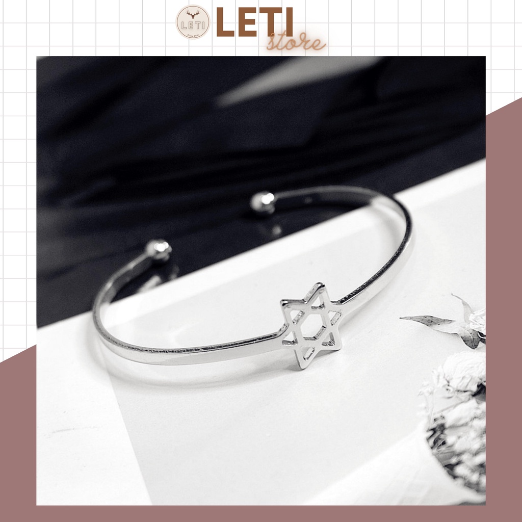 Vòng tay nam nữ Cuff Star LETI VT28, lắc tay thép titan không gỉ màu bạc cá tính chất liệu bền bĩ