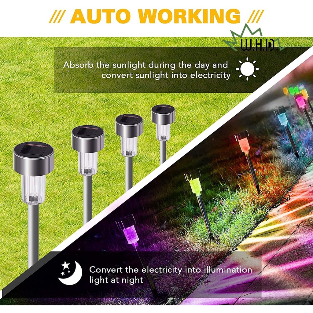 1 Đèn LED Năng Lượng Mặt Trời Bằng Thép Không Gỉ Nhiều Màu Chống Nước Cho Lối Đi Sân Vườn