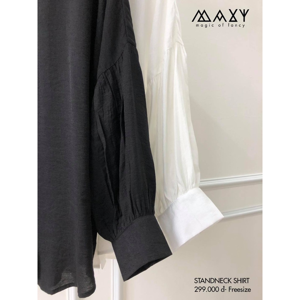 Áo sơ mi nữ tay bồng bềnh đáng yêu cổ trụ standneck shirt Maxy Workshop