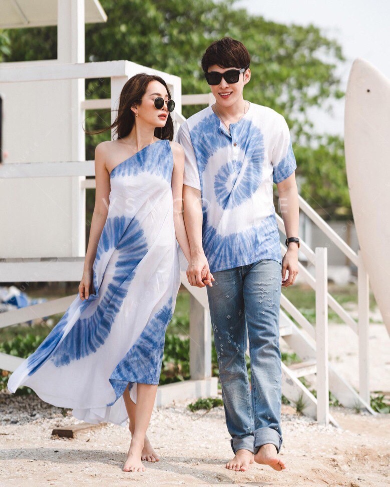 Set đồ đôi áo đôi áo cặp áo tình nhân gồm áo sơ mi và váy nữ chất vải kate thoáng mát hiện đại, set đồ couple CP049