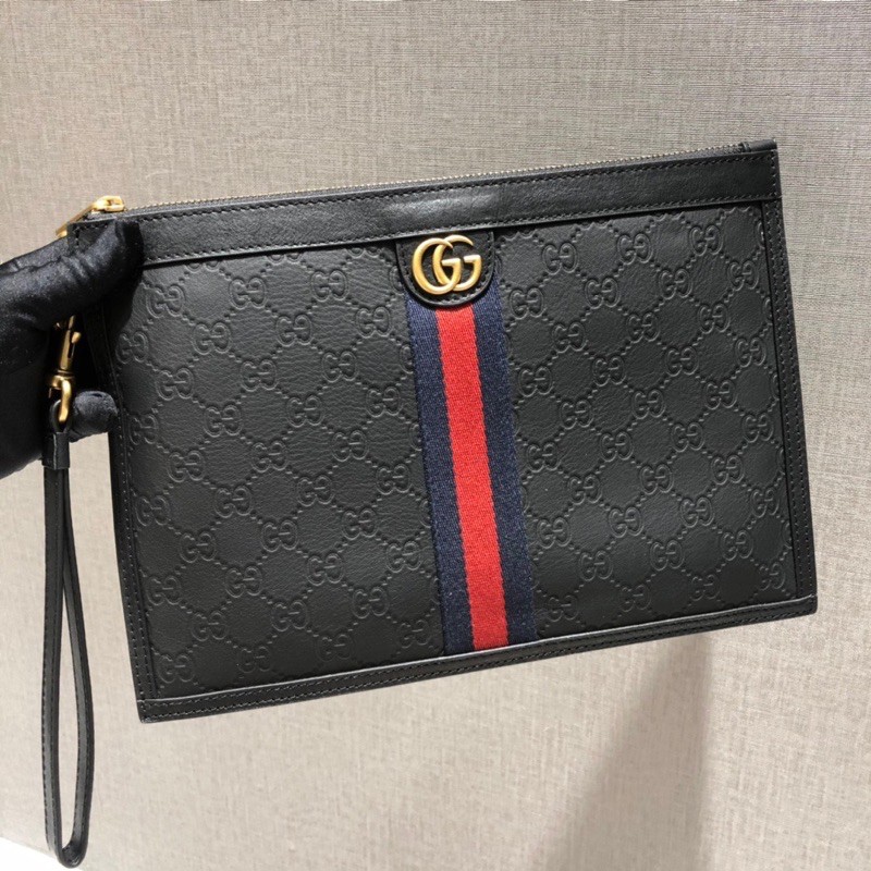 Cluth / ví cầm tay cho nam Gucci GC da thật cao cấp dập tên logo thương hiệu