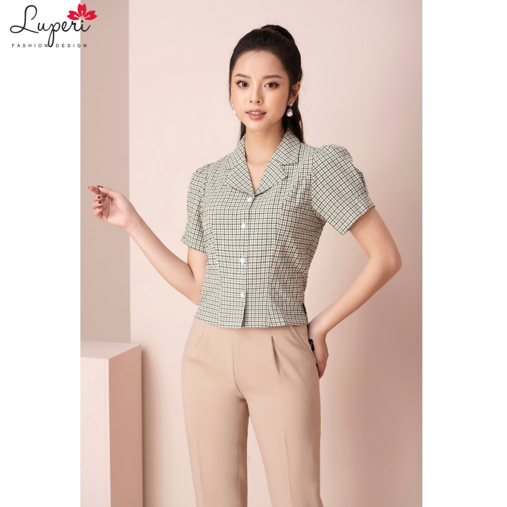 Áo Sơ Mi Thiết Kế Nữ Cao Cấp LUPERI Dáng Suông, Họa Tiết Kẻ Sọc, Cổ Bẻ, Phù Hợp Với Nhiều Loại Trang Phục LFSM1216