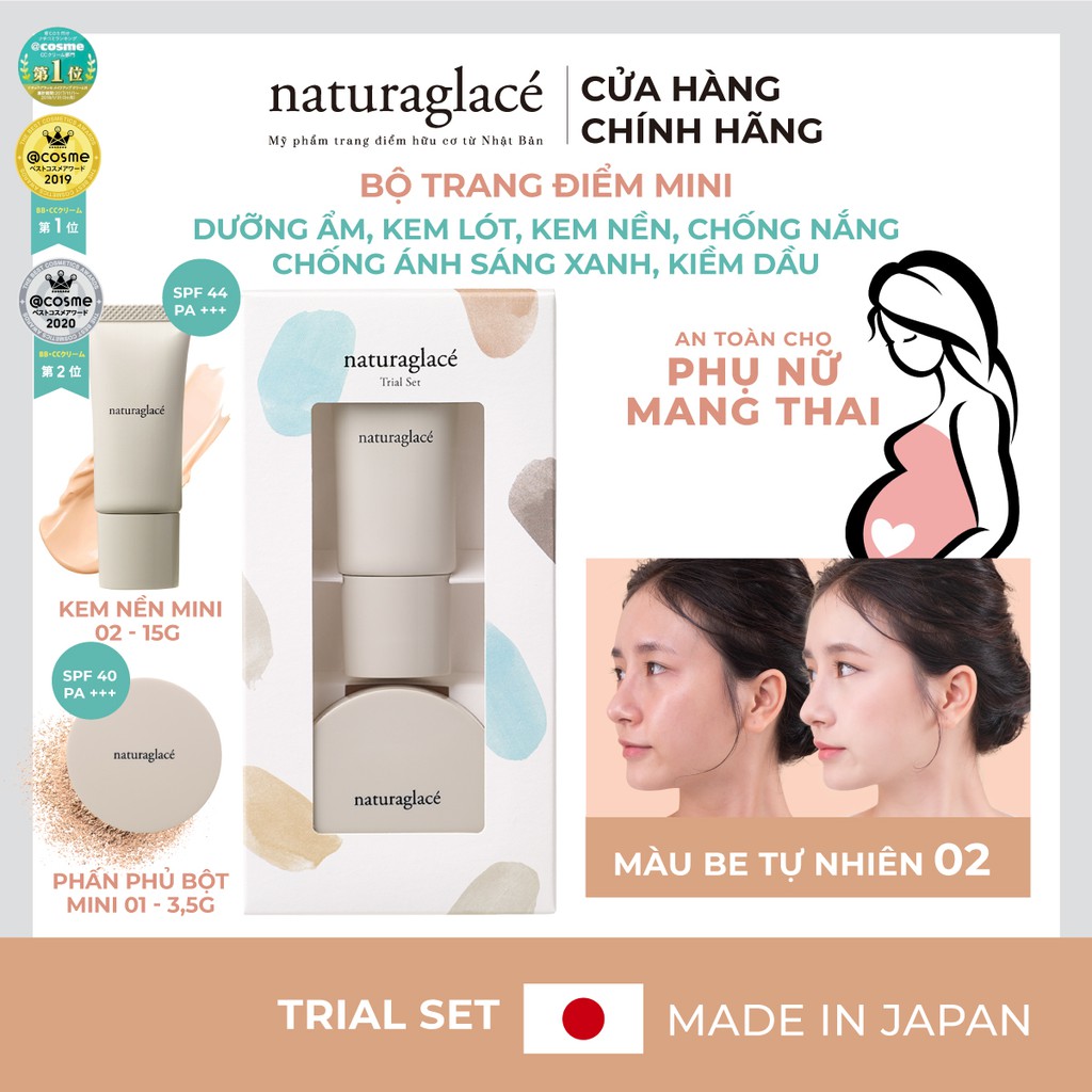 Bộ Trang Điểm Mini Naturaglacé (Kem Nền 15G &Amp; Phấn Phủ Bột 3,5G) Chuẩn Hữu Cơ Nhật, An Toàn Cho...