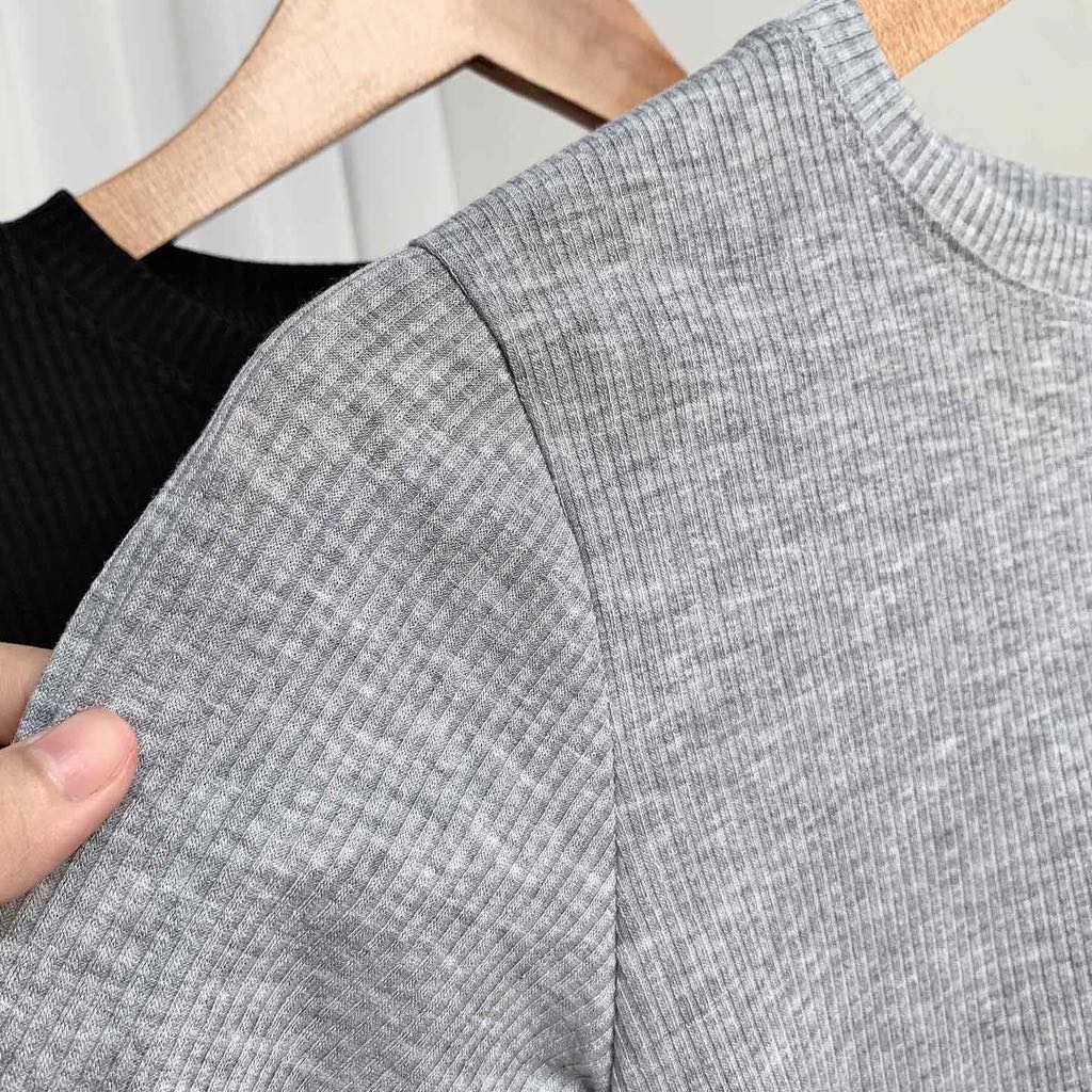 Áo thun croptop nữ dài tay cổ tròn chất len zip hàn chuẩn loại 1 BIGZONE CT004