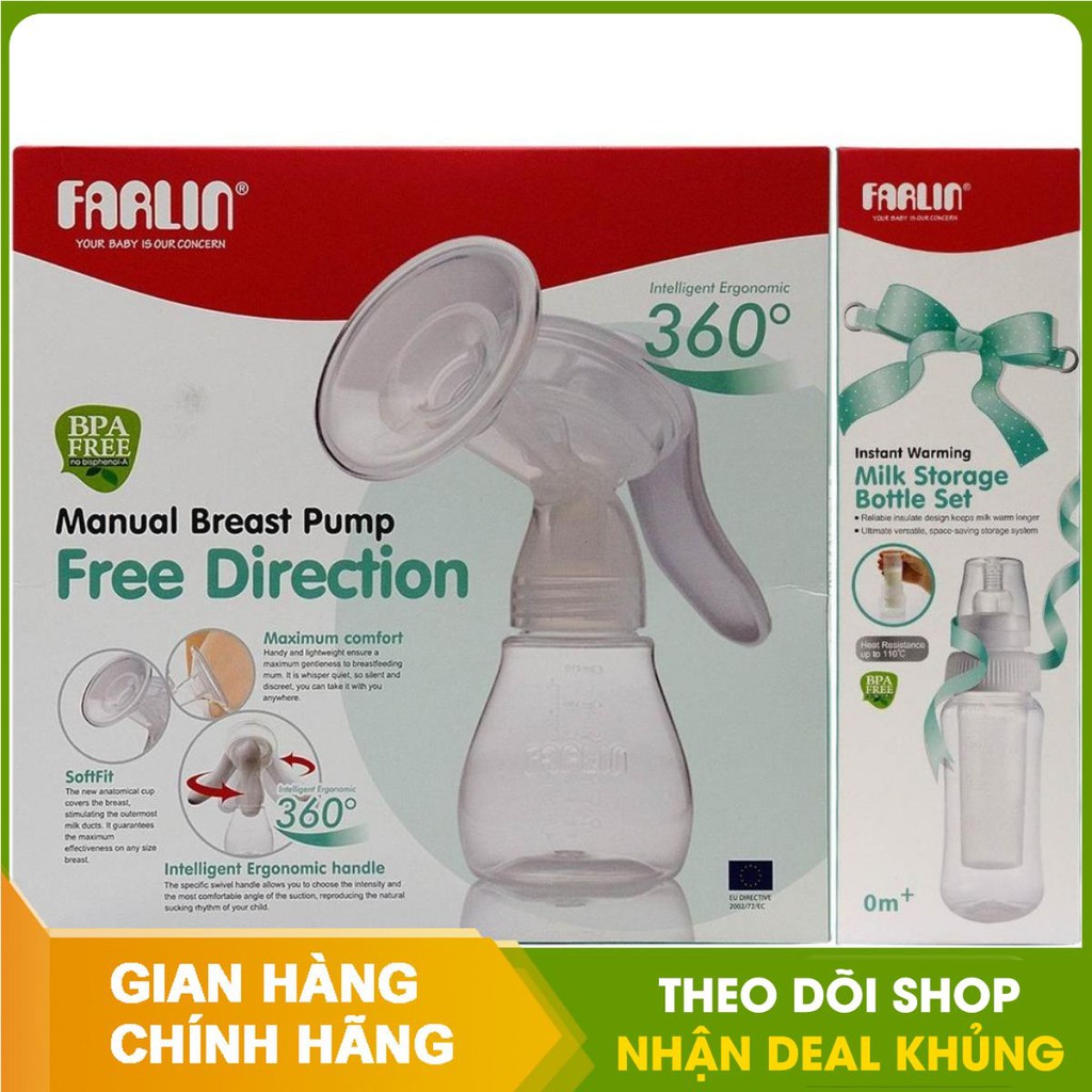 Bộ hút sữa vô trùng bằng tay Farlin BF-640B, cần xoay 360 độ + 1 bình sữa 250ml - Chính Hãng