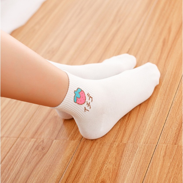 Tất Vớ Cổ Cao Nam Nữ Tone Trắng Họa Tiết Trái Cây Thời Trang Unisex Style Hàn Quốc