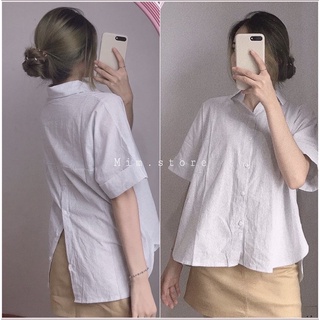 Áo sơ mi xẻ vạt sau tay lỡ