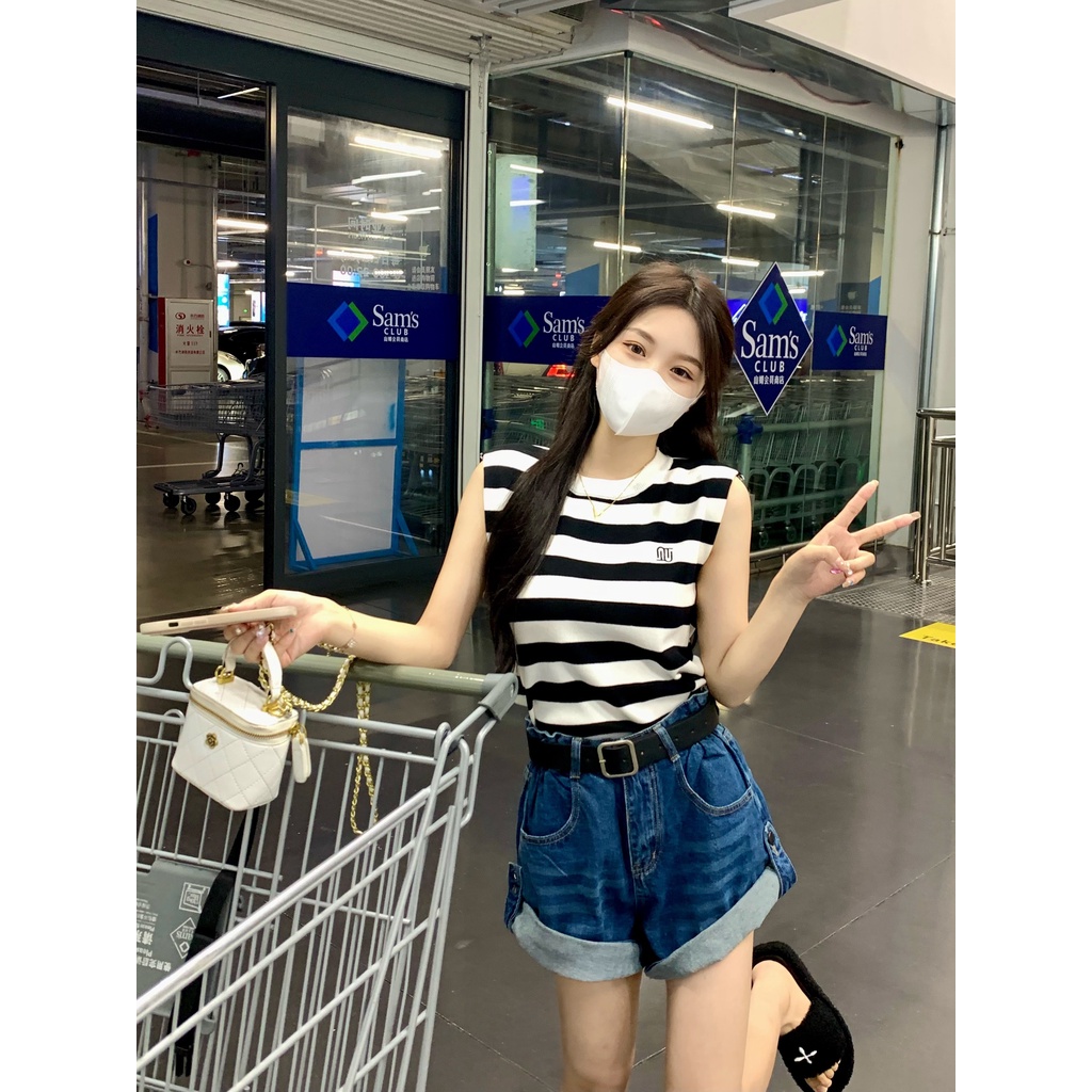 621876#Áo Dệt Kim Mỏng Sát Nách Dáng Rộng Thời Trang Mùa Hè 2022