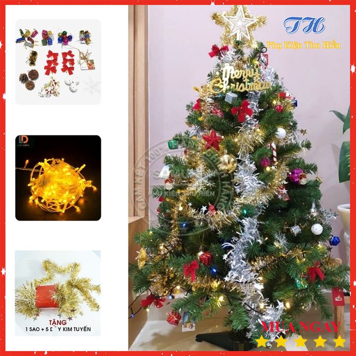 Cây thông noel 1m2 trang trí giáng sinh cho nhà cửa, phòng khách, phòng ngủ Full phụ kiện trang trí