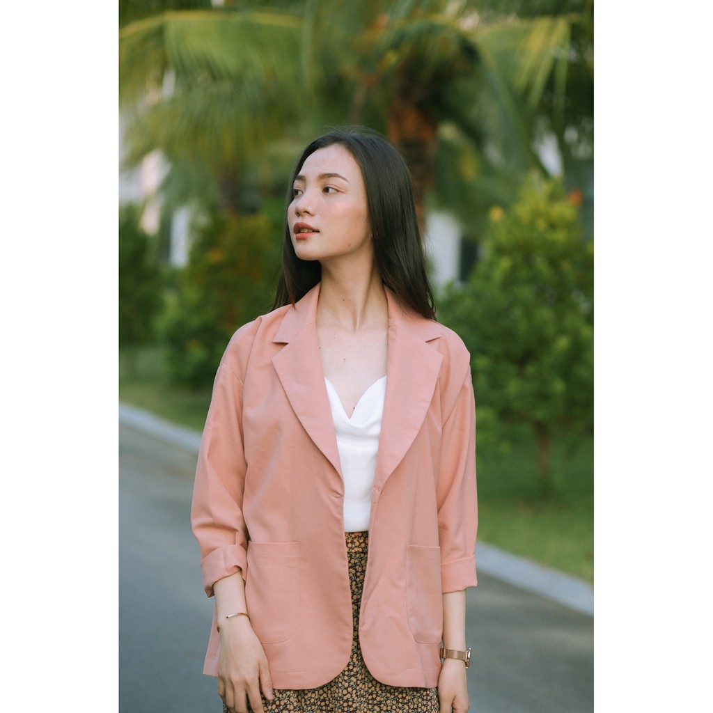 Áo blazer tay dài dáng rộng một lớp A210533 (Xanh đậm - Cam da - Đen) | BigBuy360 - bigbuy360.vn