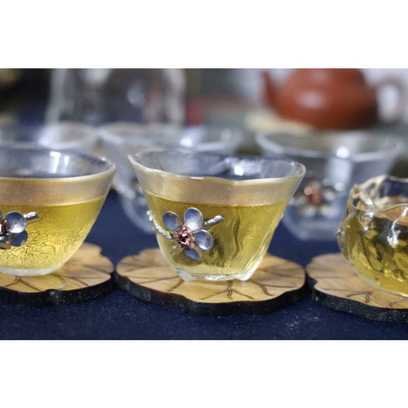 Ly uống trà thuỷ tinh khảm bạc cap cấp chĩnh hãng