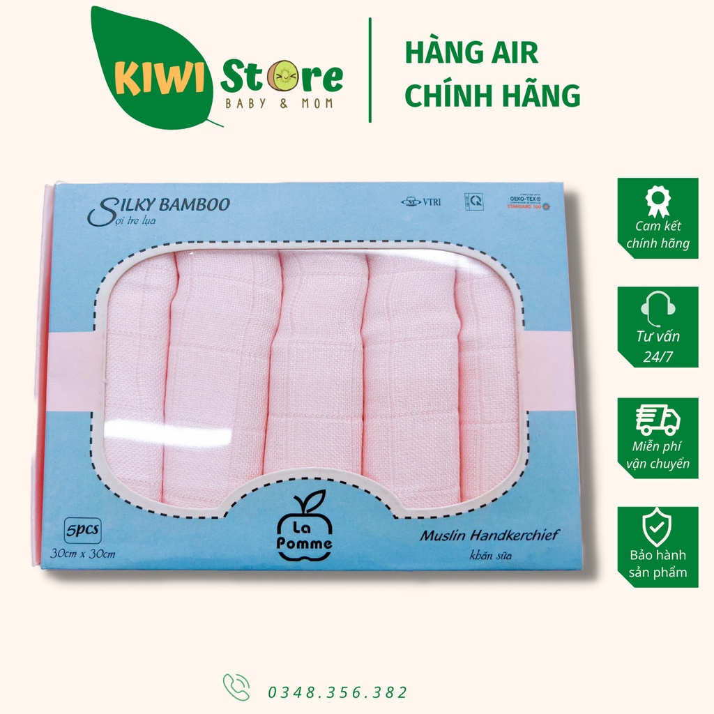 Khăn sữa lụa sợi tre La pomme hộp 5 chiếc 30x30 cho bé