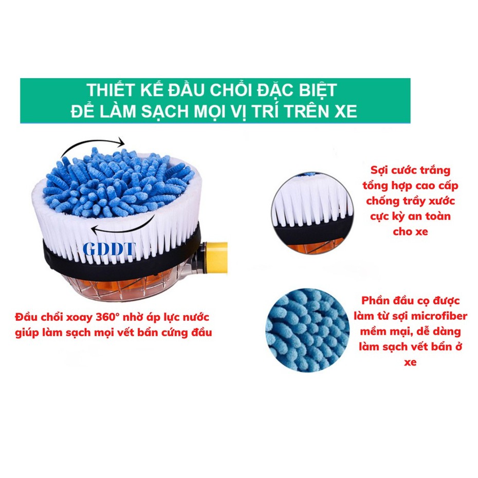 DỤNG CỤ RỬA XE ÔTÔ TỰ XOAY 360 ĐỘ💥FREE SHIP💥Vòi Cọ, Rửa Xe Hơi Kết Hợp Bàn Chải Cọ Tự Động, Xoay Tròn 360, Tự Tạo Bọt