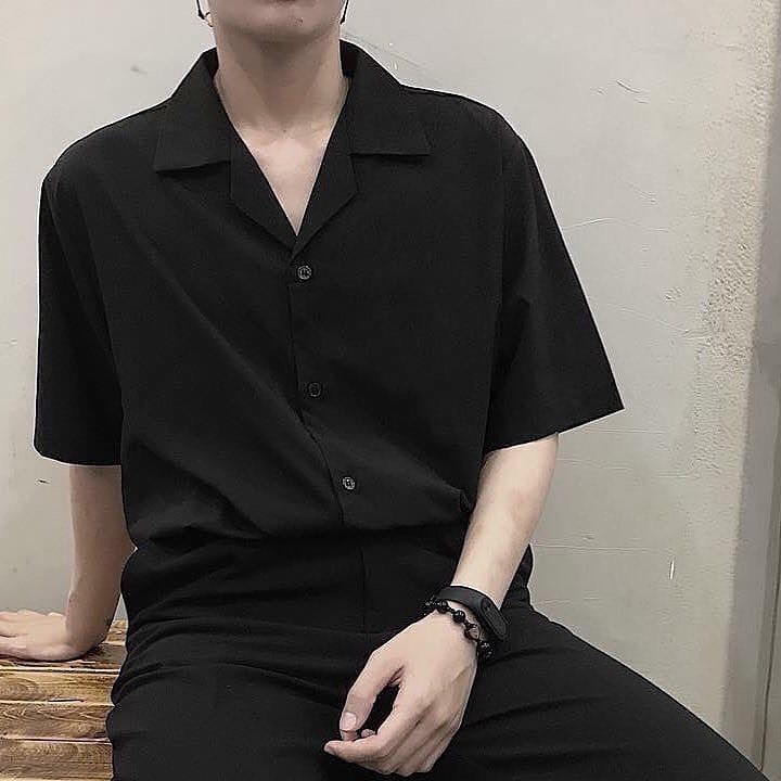 Sơ mi lụa nam nữ cổ ve trắng đen ngắn tay