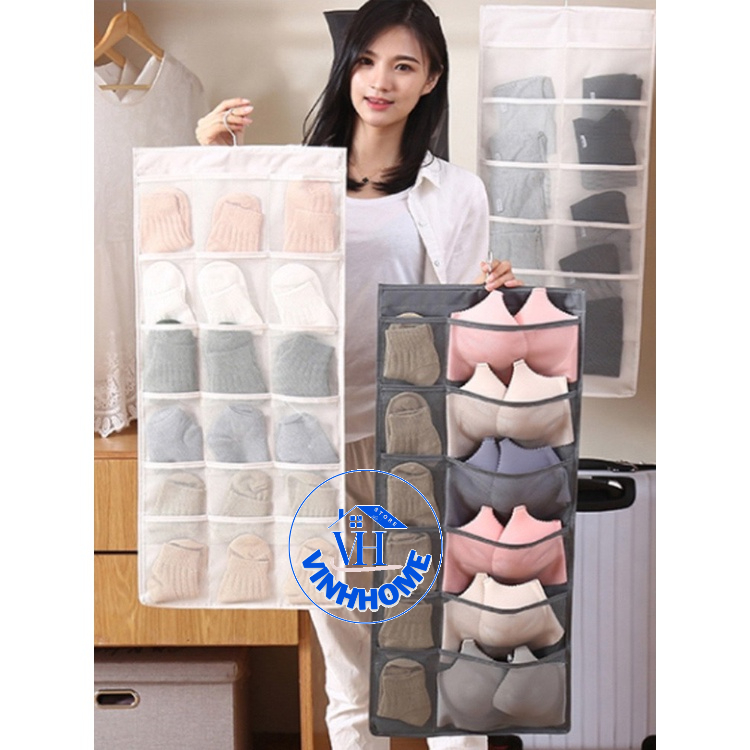 Túi treo đồ lót, tất vớ 2 mặt 30 ngăn siêu tiện dụng, có móc treo tường dễ dàng sử dụng vinhhome.store