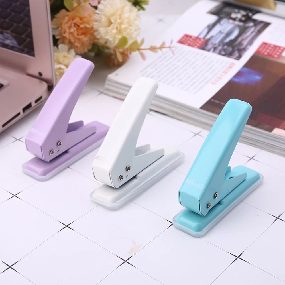 DWAYNE Portable Metal Hole Puncher Office Manual Puncher Hole Punch School Paper Cutter Solid color Stationery Offices Stationery Loose-Leaf 6mm Single Hole/Multicolor