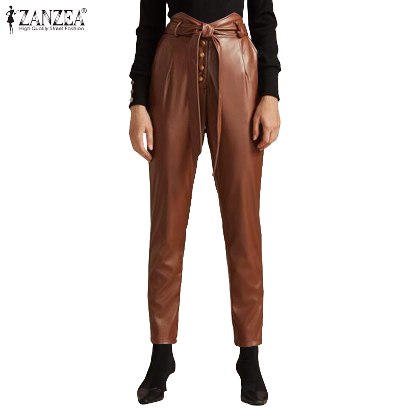 Quần Dài ZANZEA  Chất Liệu Da Ống Rộng Thời Trang Cho Nữ