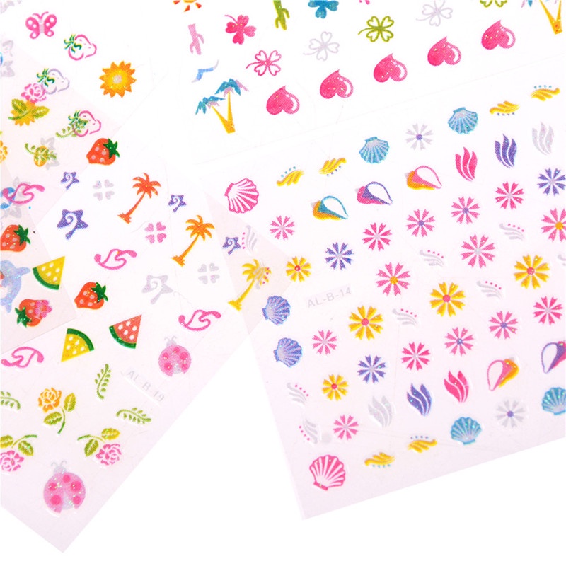 Set 5 Tấm Sticker Hoạt Hình Dán Trang Trí Móng Tay An Toàn Cho Bé DIY