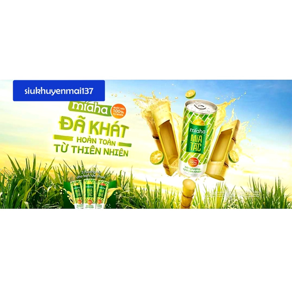 1 thùng 24 lon X240 ml nước mía tắc đào míaha, 100 % tự nhiên date 4/2024