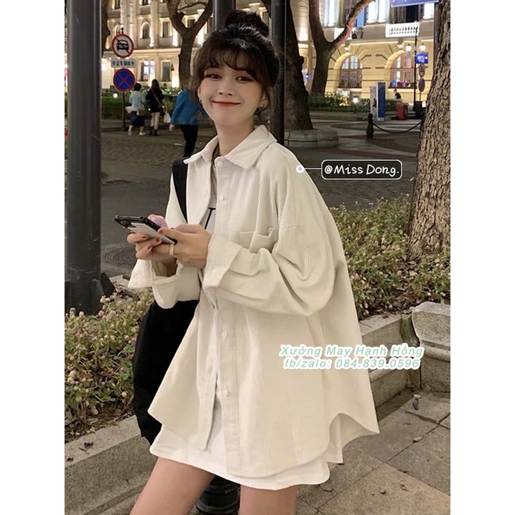 Áo Sơ Mi Nhung TĂM Unisex Form Rộng - Áo Sơ Mi nhung gân Form Unisex Nam/Nữ - Xưởng May Hạnh Hồng