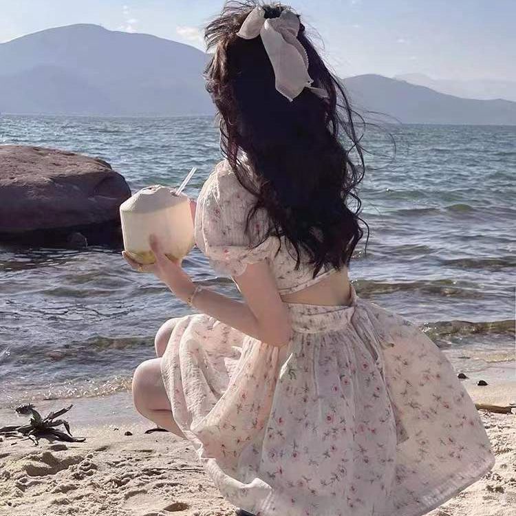 Đầm voan hoa cột dây cổ yếm thời trang xuân hè dành cho nữ 2022