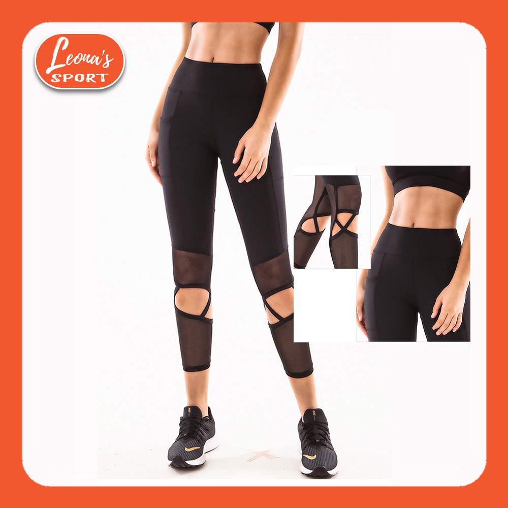 Quần Legging Quần Tập Gym Yoga Phối Lưới Cắt LS51