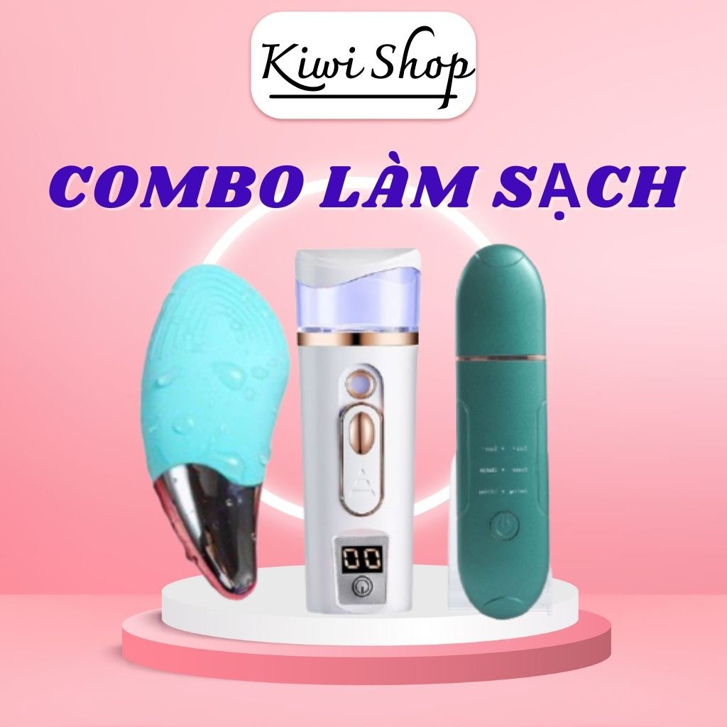 Combo làm sạch da, máy rửa mặt, máy phun sương mini, máy tẩy tế bào chết KIWI SHOP
