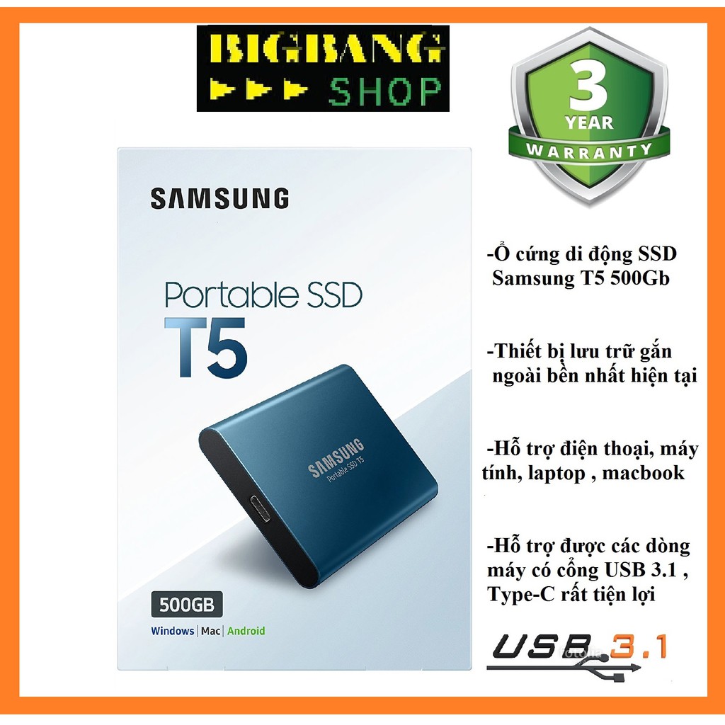 Ổ cứng di động SSD Samsung T5 500Gb Type-C