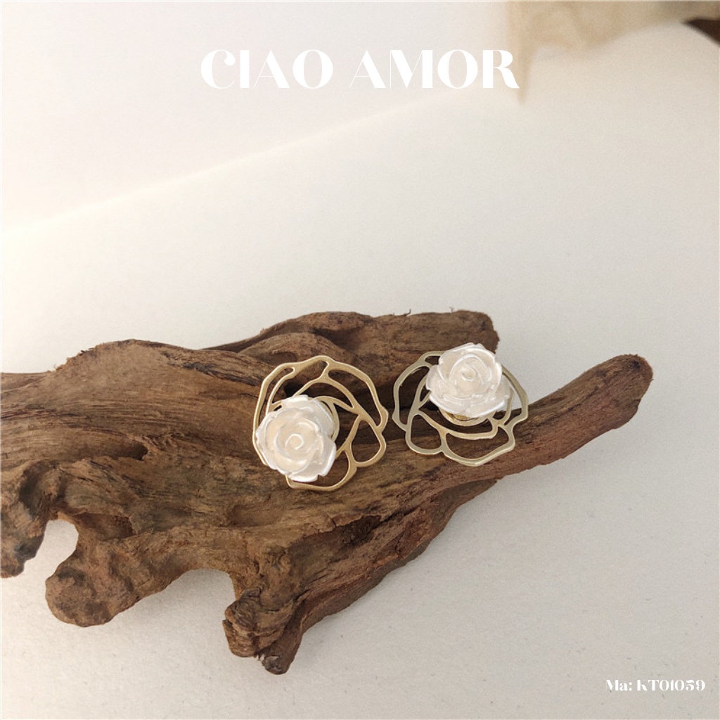 Khuyên tai nữ, Hoa tai ngắn hoa trắng thanh lịch Trang sức Ciao Amor - KT0159