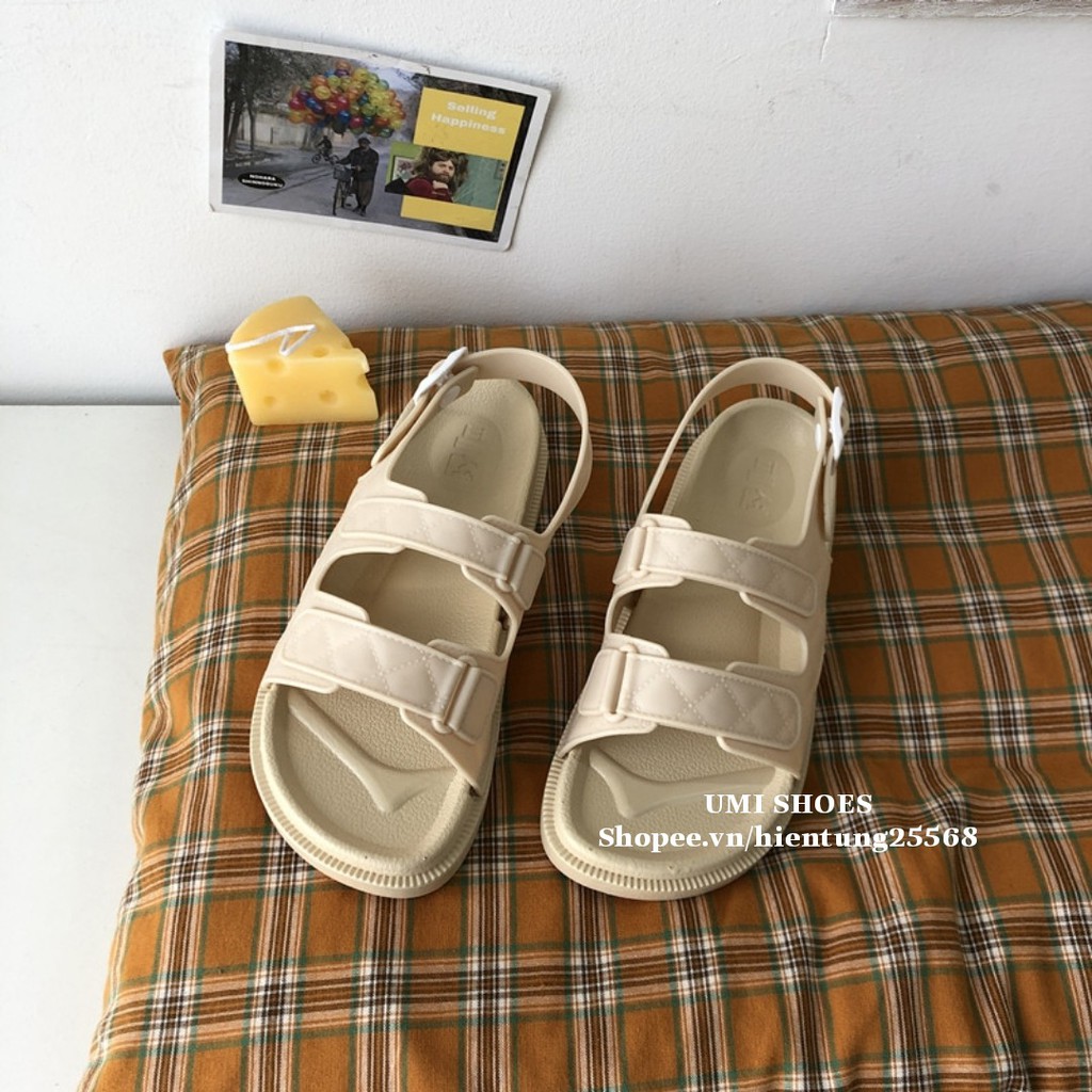 Sandal dẻo Ulzzang đi mưa nữ 2 quai ngang cao su 3 màu dễ phối đồ đen/trắng/kem đế bằng rửa nước xinh mẫu mới hot trend