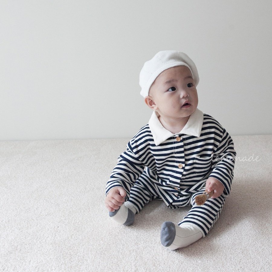 Áo Liền Quần Tay Dài Có Nút Họa Tiết Sọc Dành Cho Bé 0-2 Tuổi