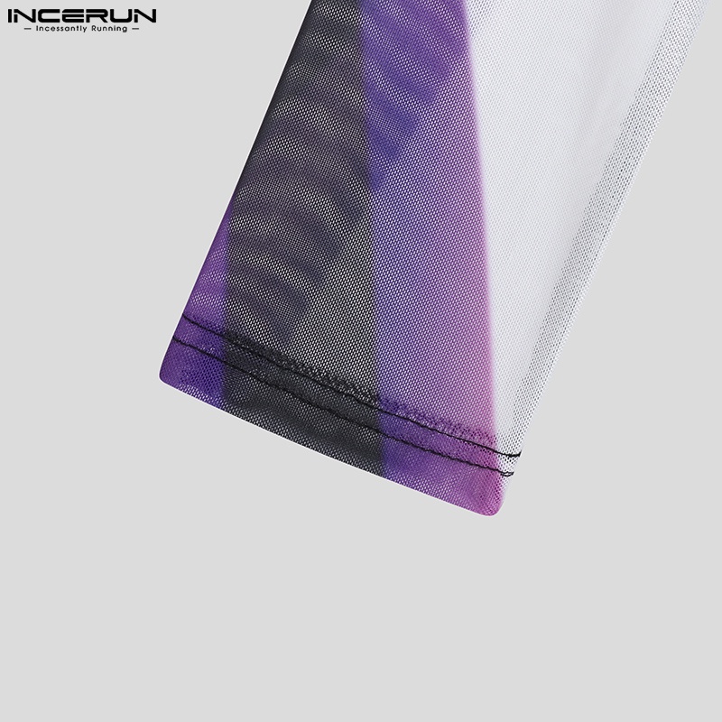 Áo thun INCERUN tay dài xuyên thấu thời trang cho nam