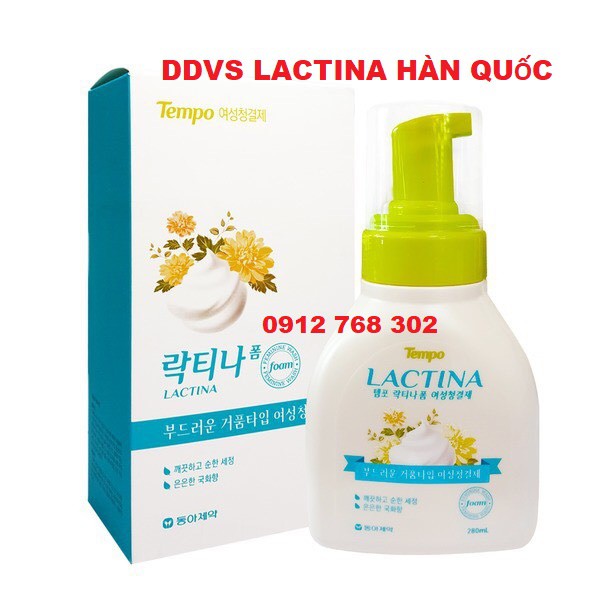 Dung dịch vệ sinh phụ nữ Tempo Lactina dạng bọt 280ml, nhập khẩu chính hãng Hàn Quốc