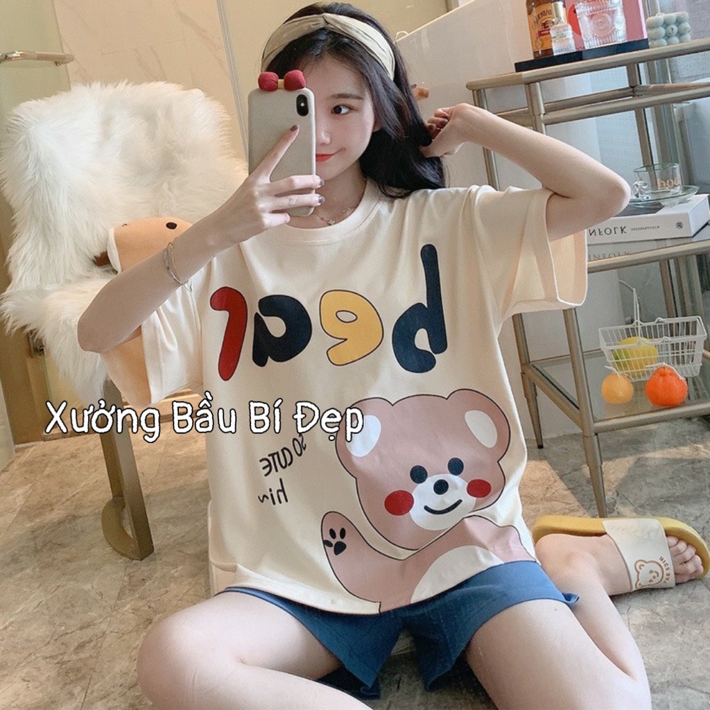 Bộ đồ mặc nhà NỮ chất cotton với họa tiết dễ thương mặc ngủ hay ra ngoài cực xinh BC12  (Bầu bí nhỏ bon chen)