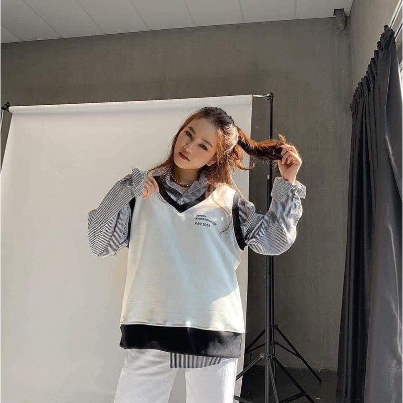 Áo gile thêu chữ oversize form rộng clip ảnh thật DTL | BigBuy360 - bigbuy360.vn