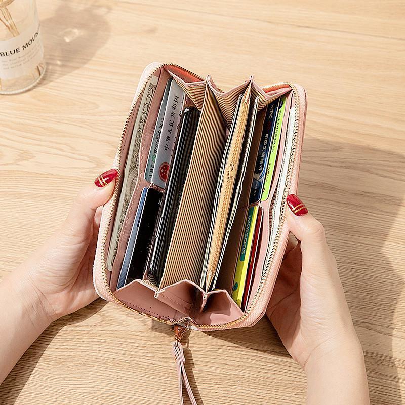 Ví da mềm cầm tay dáng dài sức chứa lớn có khóa kéo thời trang Hàn Quốc cho nữ