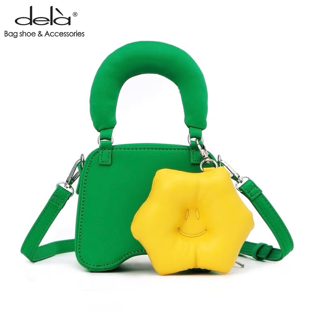 Dela Túi Đeo Vai Hình Vuông Nhỏ Màu Xanh Lá In Họa Tiết Mặt Cười Thời Trang Mùa Hè Cho Nữ 2022